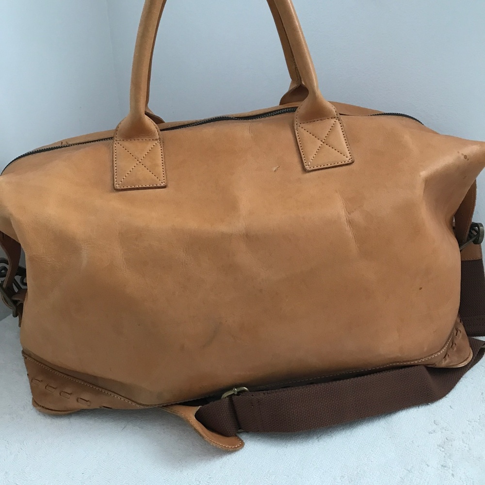 ZARA MENS LEATHER DUFFEL BAG TOO HANDLE CAMEL BROWN